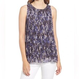 NWT Halogen Sleeveless Pleated Georgette Floral Top